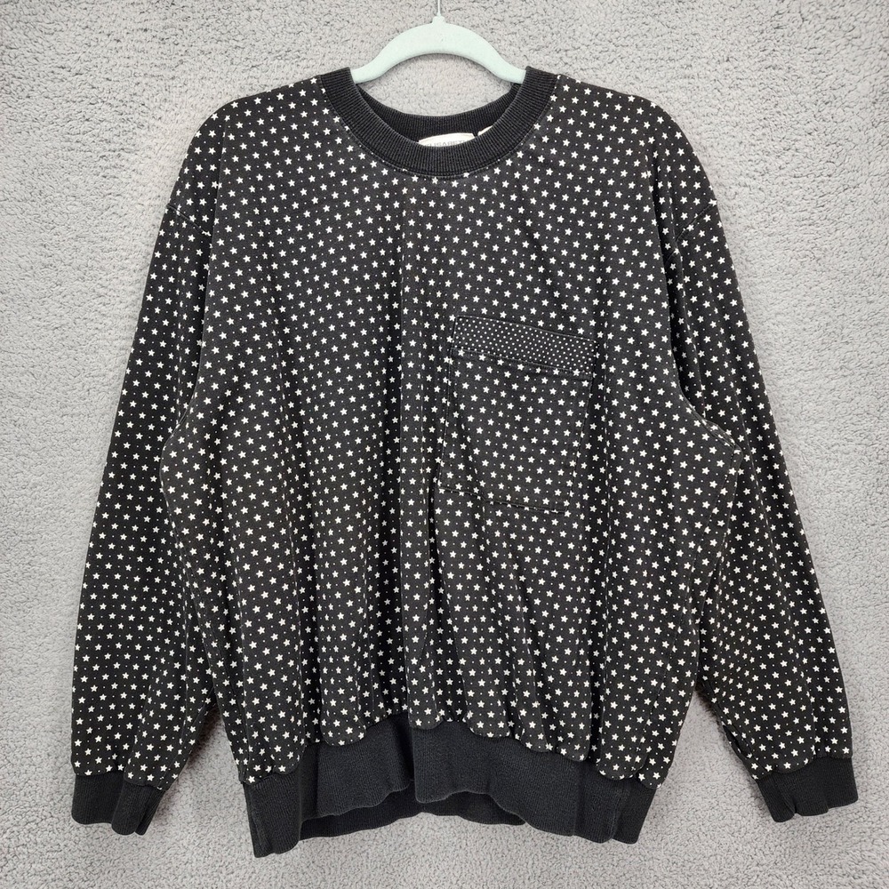 Vintage Elisabeth Liz Claiborne Star Print Black Sweatshirt Cotton Pocket Top XL